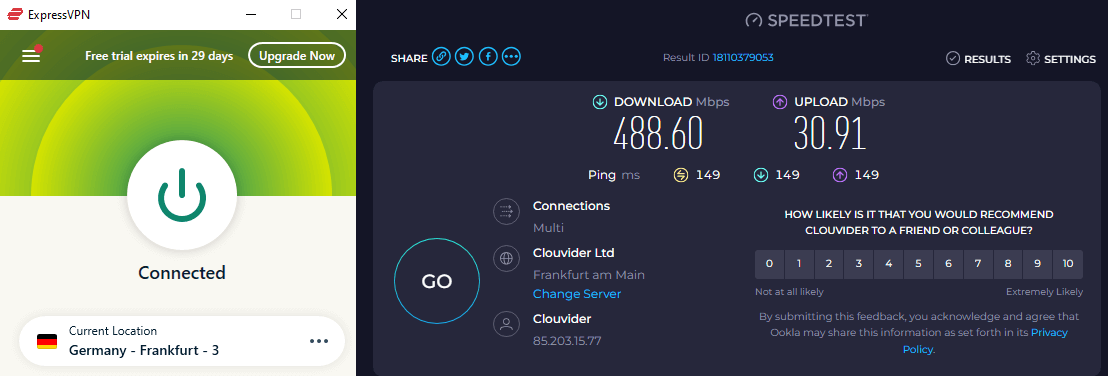 ExpressVPN GE Speedtest
