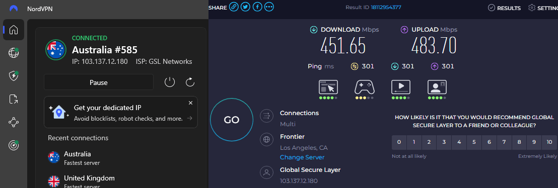 NordVPN USA SpeedTest