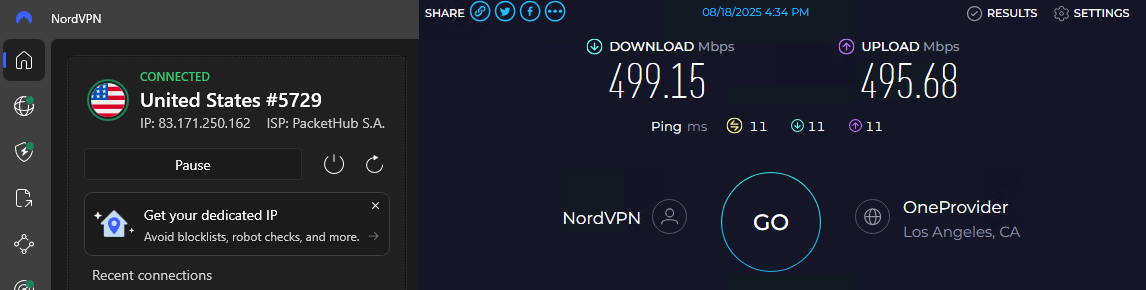 NordVPN USA SpeedTest