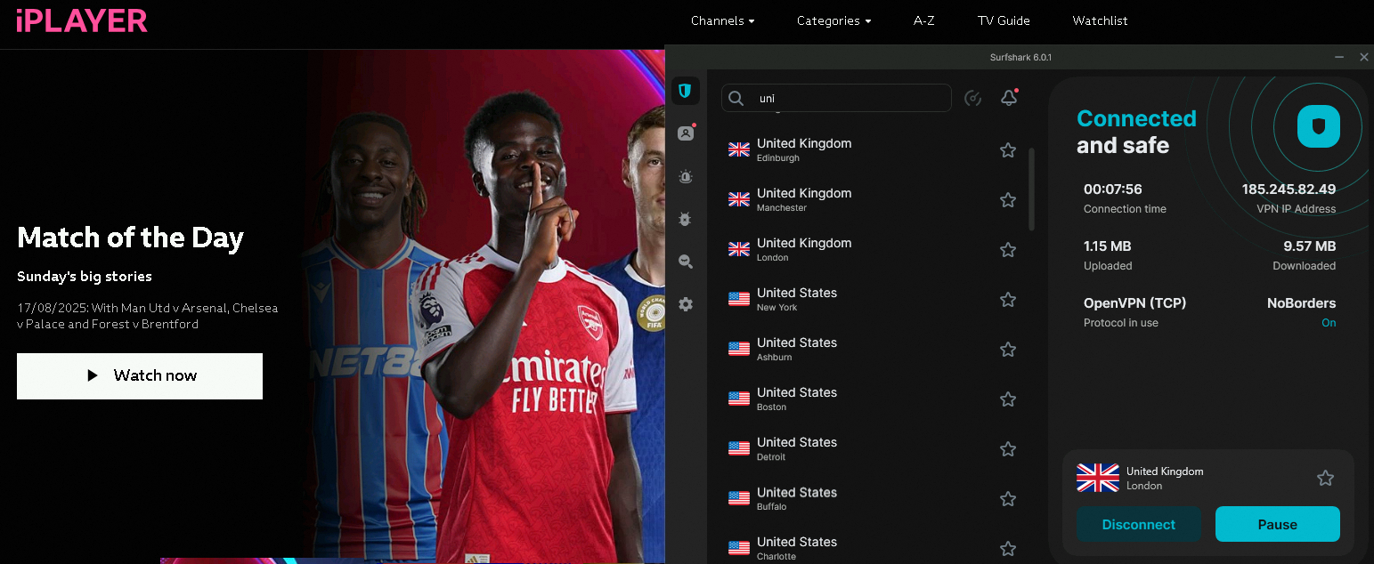 surfshark iplayer test